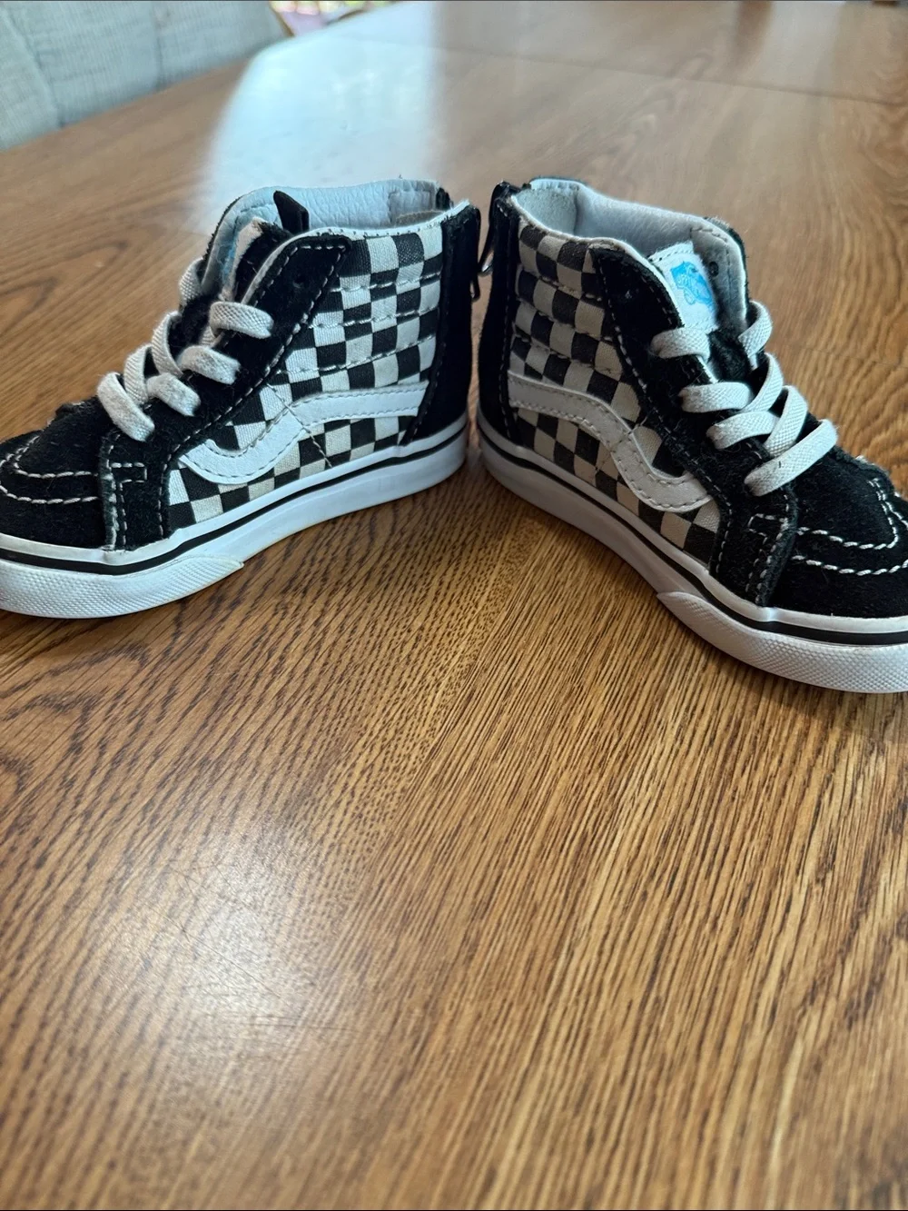 Vans x Bowie Kids Black & White Checkerboard High-Top Sneakers with Red Accent